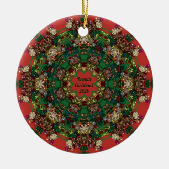BRENDA ~ CHRISTMAS Grönt Gult Blue Red 2024 ~ Julgransprydnad Keramik (Framsidan)