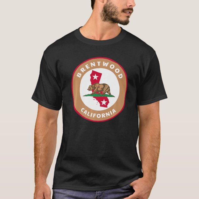 Brentwood California Ca Flag And Bear Badge Souven T Shirt (Framsida)