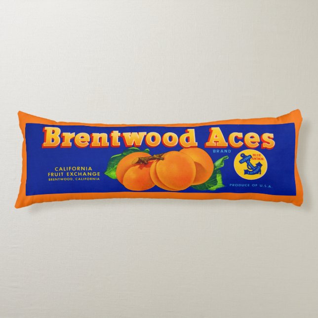 Brentwood Ess apricots låda etikett på 1930-talet Kroppskudde (Framsidan)