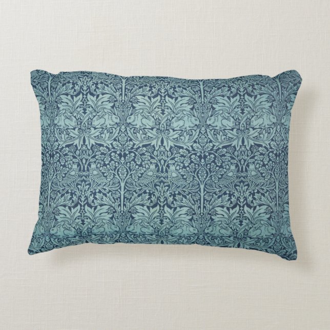 Brer Rabbit av William Morris Blue Textile Mönster Prydnadskudde (Baksidan)