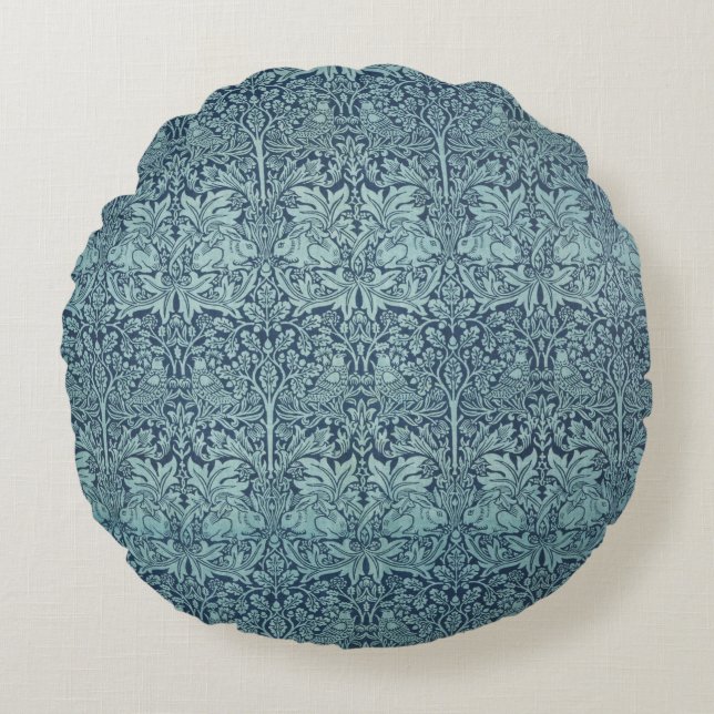Brer Rabbit av William Morris Blue Textile Mönster Rund Kudde (Framsidan)