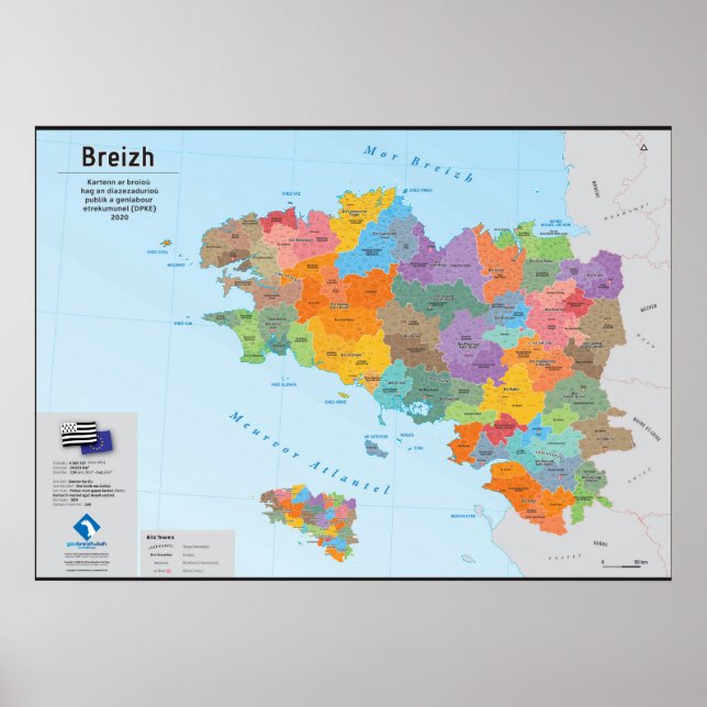 Bretagne, carte administrative 2020 (en breton) poster (Framsidan)