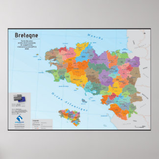 Bretagne, carte administrative 2020 (en français) poster