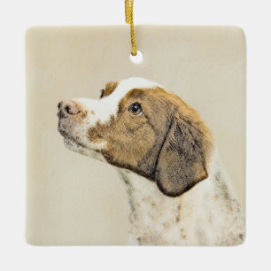 Bretagne - Cute Original Hund Art Julgransprydnad Keramik