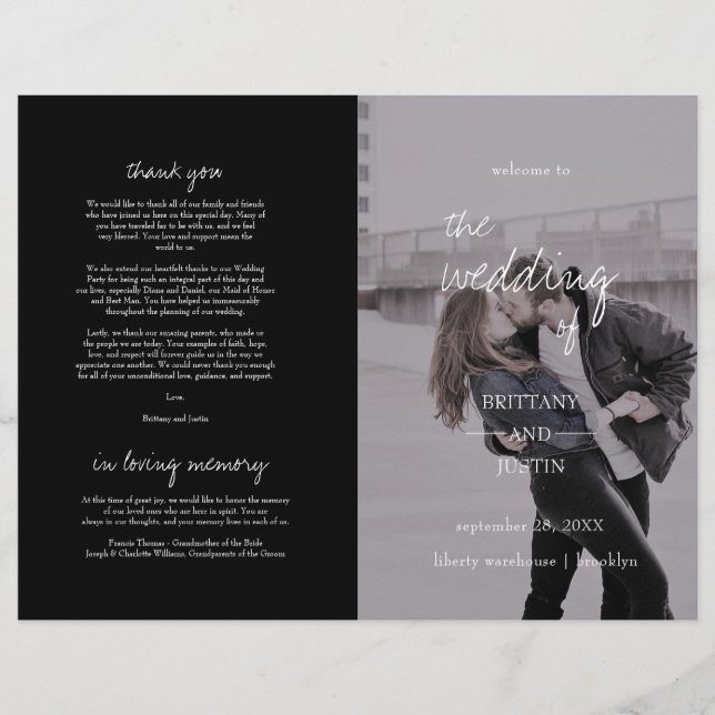 Bretagne Elegant Photo Folded Program Bröllop (Framsida)