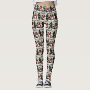Bretagne Spanska Hund i Snö jul Leggings