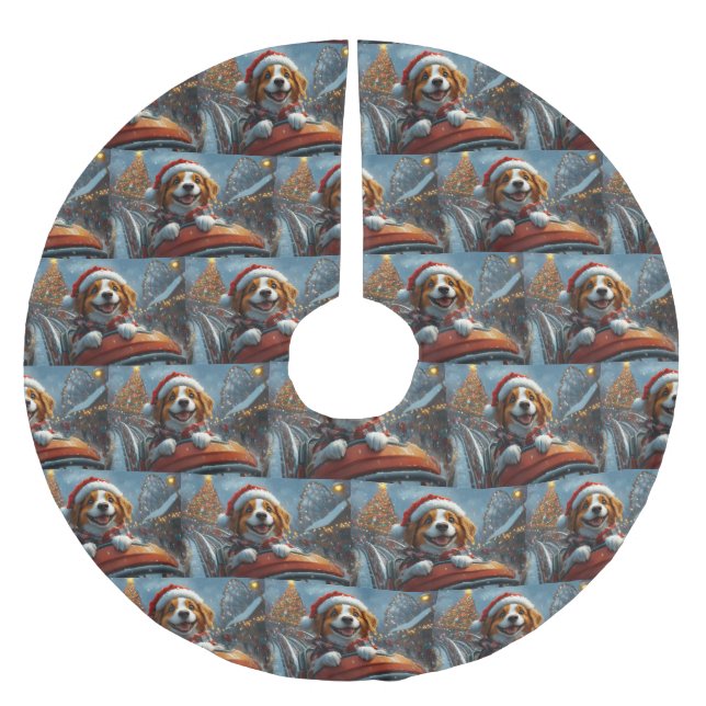 Bretagne Spanska Hund jul Julgransmatta Borstad Polyester (Framsidan)