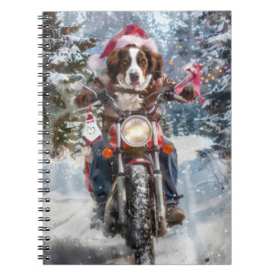 Bretagne Spanska Hund Riding Motorcle jul Anteckningsbok