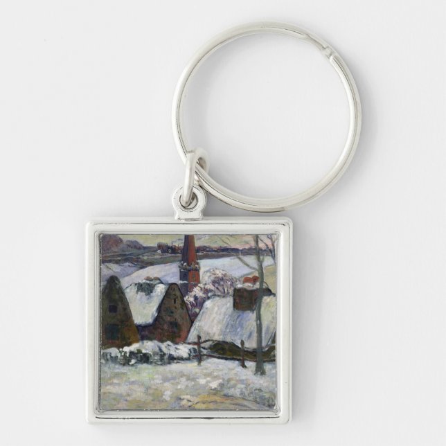 Breton by under snö, 1894 fyrkantig silverfärgad nyckelring (Framsidan)