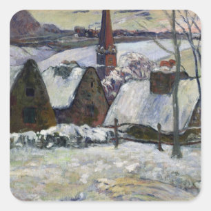 Breton by under snö, 1894 fyrkantigt klistermärke