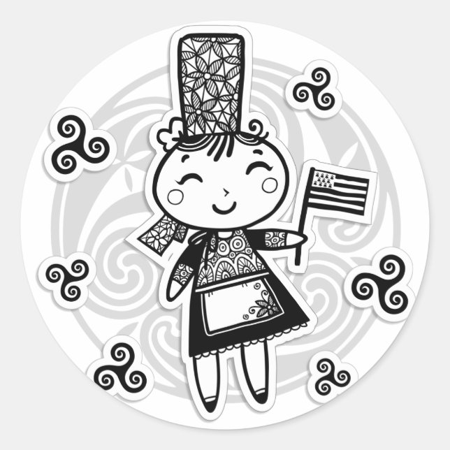 Breton Girl Runt Klistermärke (Framsida)