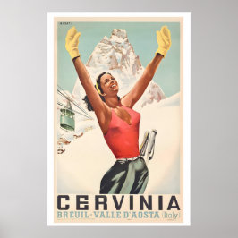 Breuil-Cervinia Aostadalen Italien Vintage Skidor Poster