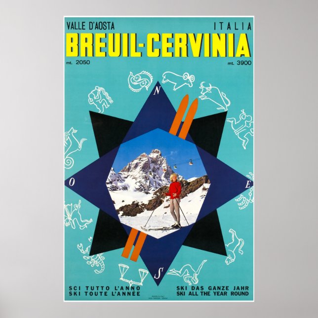 Breuil-Cervinia, Valle d'Aosta Italia, Ski Poster (Framsidan)