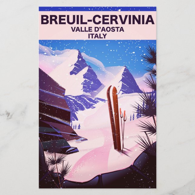 Breuil-Cervinia,Valle d'Aosta, italien,skidposter Brevpapper (Framsida)