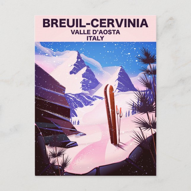 Breuil-Cervinia,Valle d'Aosta, italien,skidposter Vykort (Framsida)