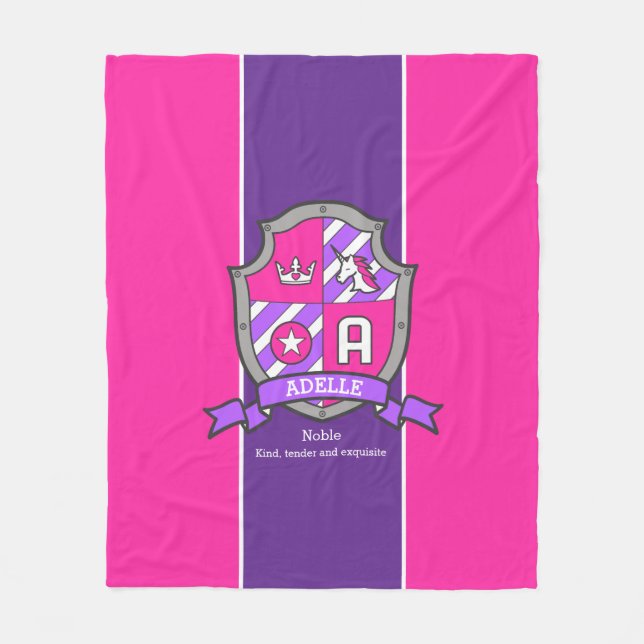 Brev A Adelle namn betyder rosa lila unicorn Fleecefilt (Framsidan)