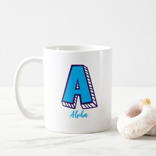 Brev A Alpha NATO fonetisk alfabet kaffemugg (Med munk)