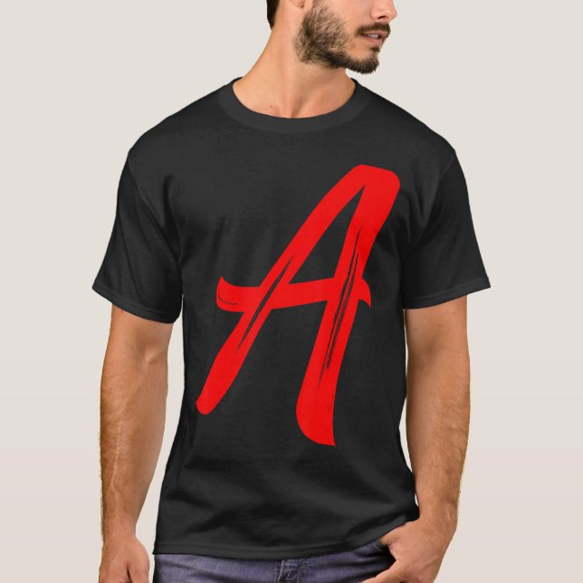 Brev A Alphabet Large Red Graphic Initial T Shirt (Framsida)