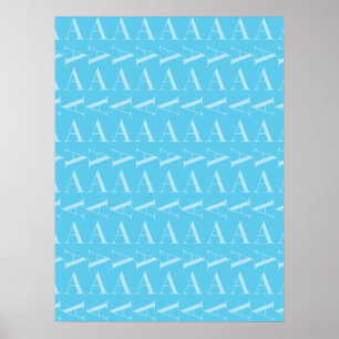Brev A - Aqua Blue Monogram Initial Poster