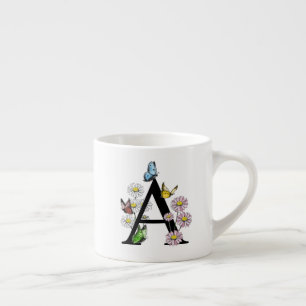 Brev A Blommig Fjäril Monogram Initial Espressomugg