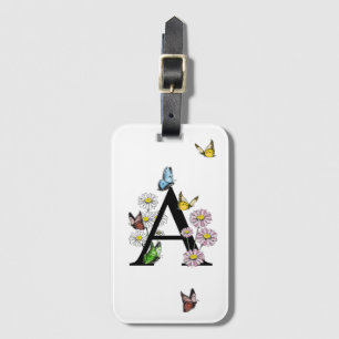 Brev A Blommigt Butterfly Monogram Initial Bagagebricka