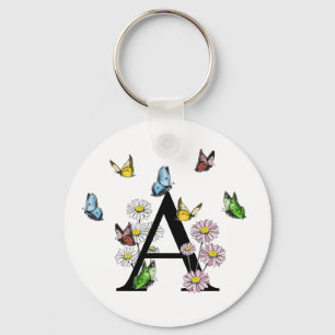 Brev A Blommigt Butterfly Monogram Initial Nyckelring