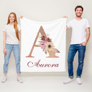 Brev A Blommigt Ro Guld Monogram Nursery Fleecefilt