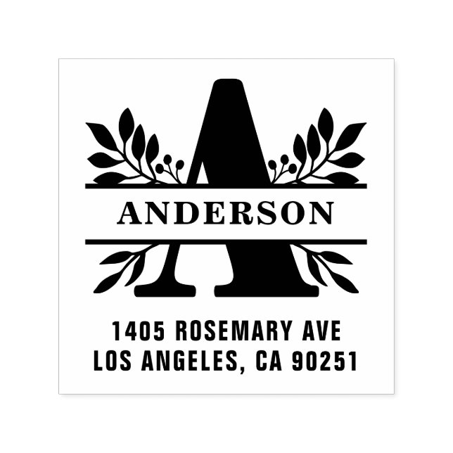 Brev A Classic Foliage Family Monogram Adress Självfärgande Stämpel (Design)