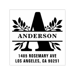 Brev A Classic Foliage Family Monogram Adress Självfärgande Stämpel