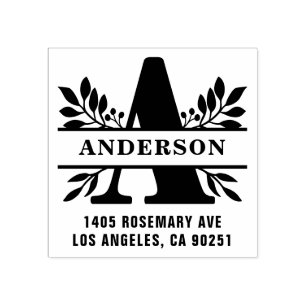 Brev A Classic Foliage Family Monogram Adress Stämpel