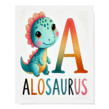 Brev A, Dinosaur Alphabet Watercolor Poster