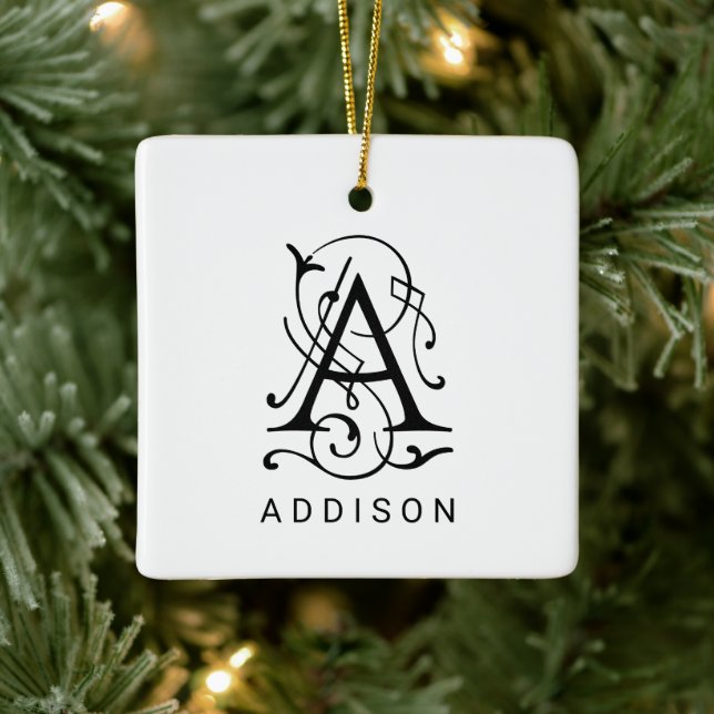 Brev A Elegant Monogram jul Ornament (Träd)