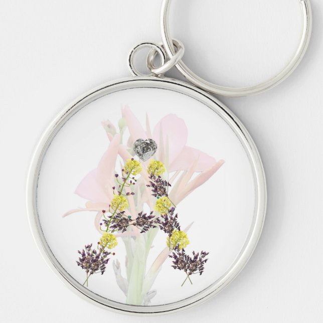 Brev A Flower Keychain Rund Silverfärgad Nyckelring (Framsidan)