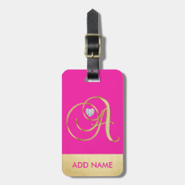 Brev A för Monogram för personligflickashock rosa Bagagebricka