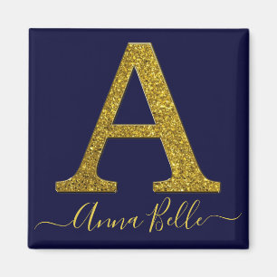 Brev A glitter guld Magnet