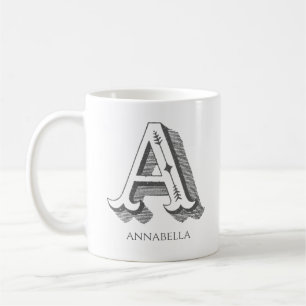 Brev A Grått Monogram Modern Namn Kaffemugg