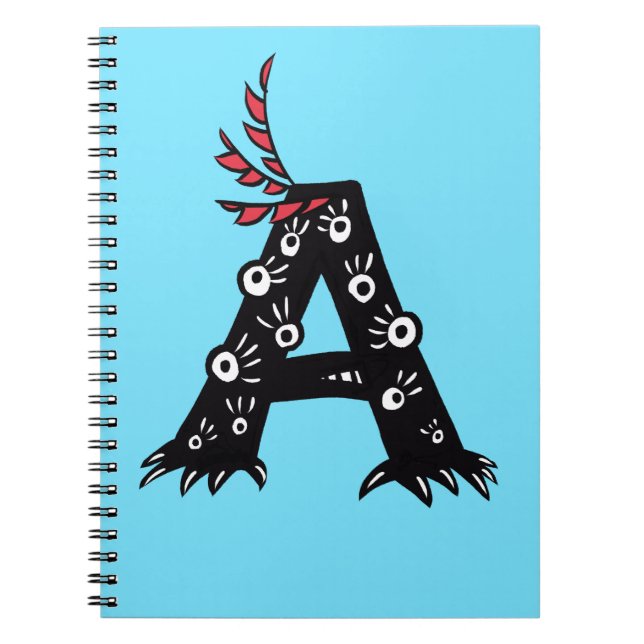 Brev A Initial Funny Cute Monster Kids Anteckningsbok (Framsidan)
