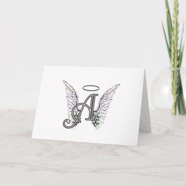 Brev A Initial Monogram med Angel Vingar & Halo Anteckningskort (Framsida)