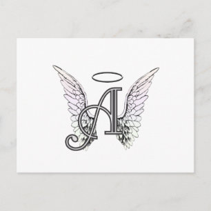 Brev A Initial Monogram med Angel Vingar & Halo Vykort