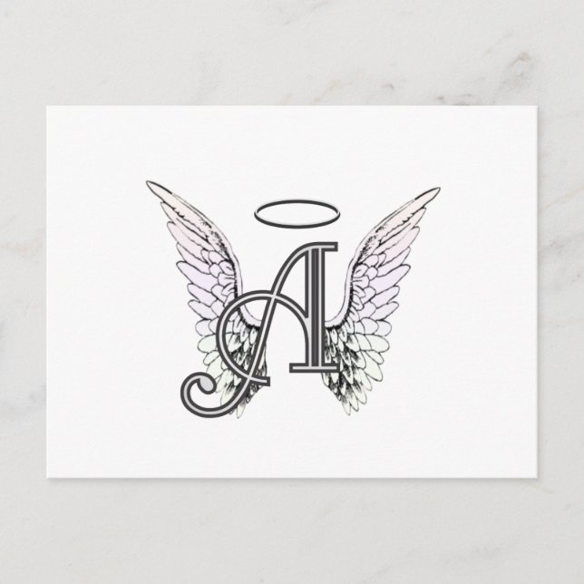 Brev A Initial Monogram med Angel Vingar & Halo Vykort (Framsida)