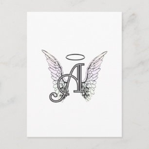 Brev A Initial Monogram med Angel Vingar & Halo Vykort