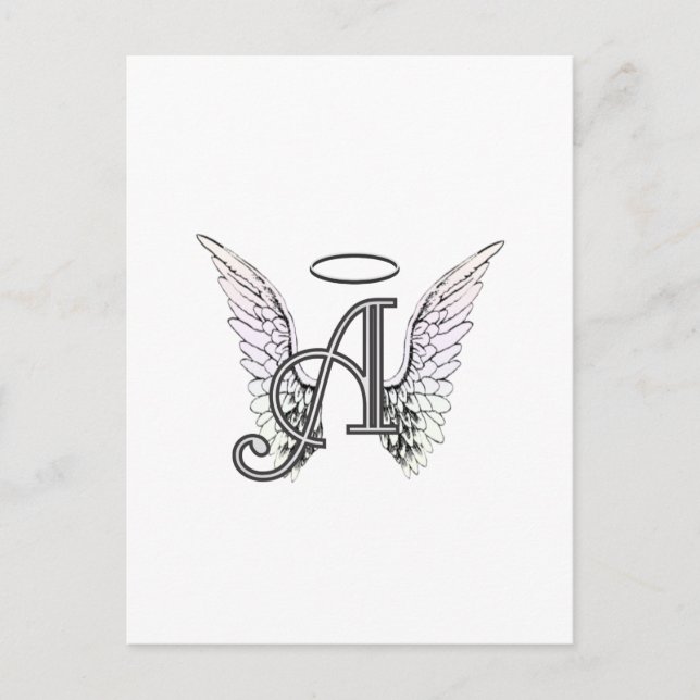 Brev A Initial Monogram med Angel Vingar & Halo Vykort (Framsida)
