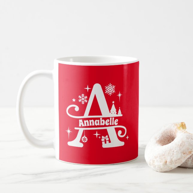 Brev A jul Monogram Initial Namn Red Kaffemugg (Med munk)