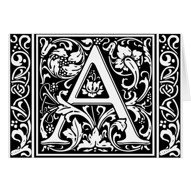 Brev A Medieval Monogram Art nouveau Hälsningskort (Framsidan Horizontal)