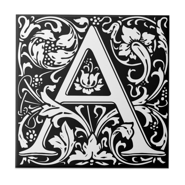 Brev A Medieval Monogram Art nouveau Kakelplatta (Framsidan)