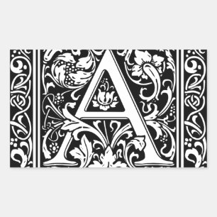 Brev A Medieval Monogram Art nouveau Rektangulärt Klistermärke