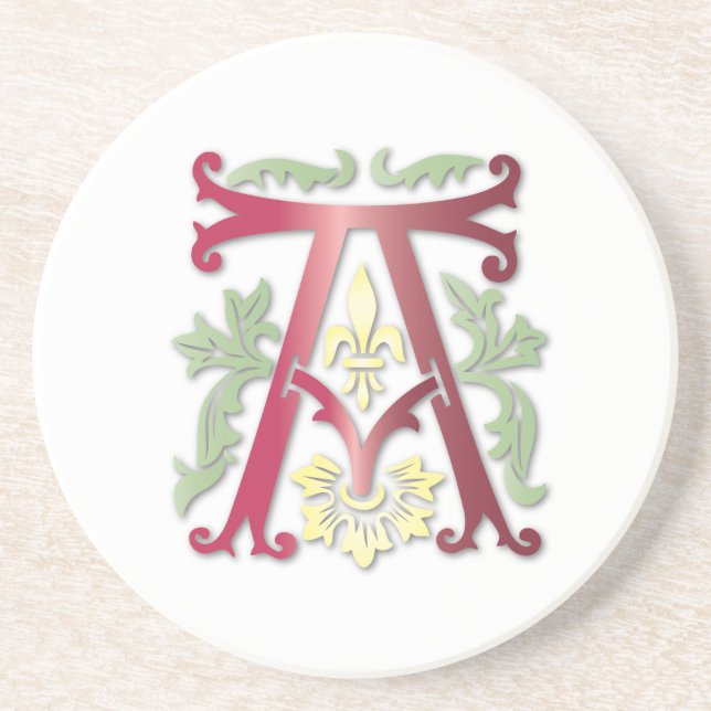 Brev A Monogram Fleur de lis Underlägg Sandsten (Framsidan)