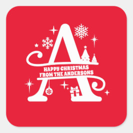 Brev A Monogram första familjen Namn Hälsning Fyrkantigt Klistermärke