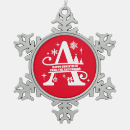 Brev A Monogram första familjen Namn Hälsning Snöflinga Pewter Julgransprydnad