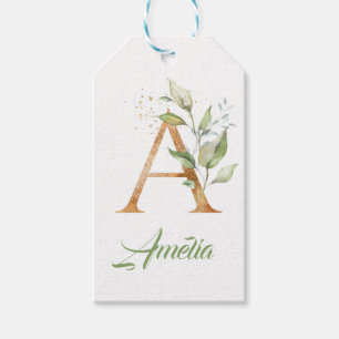 Brev A monogram greenery eucalyptus guld Presentetikett